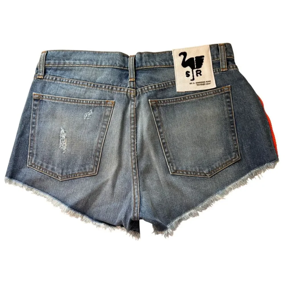 SANDRINE FREE PEOPLE Women's Blue Denim Neon Orange Zip Cut Off Shorts Size 31